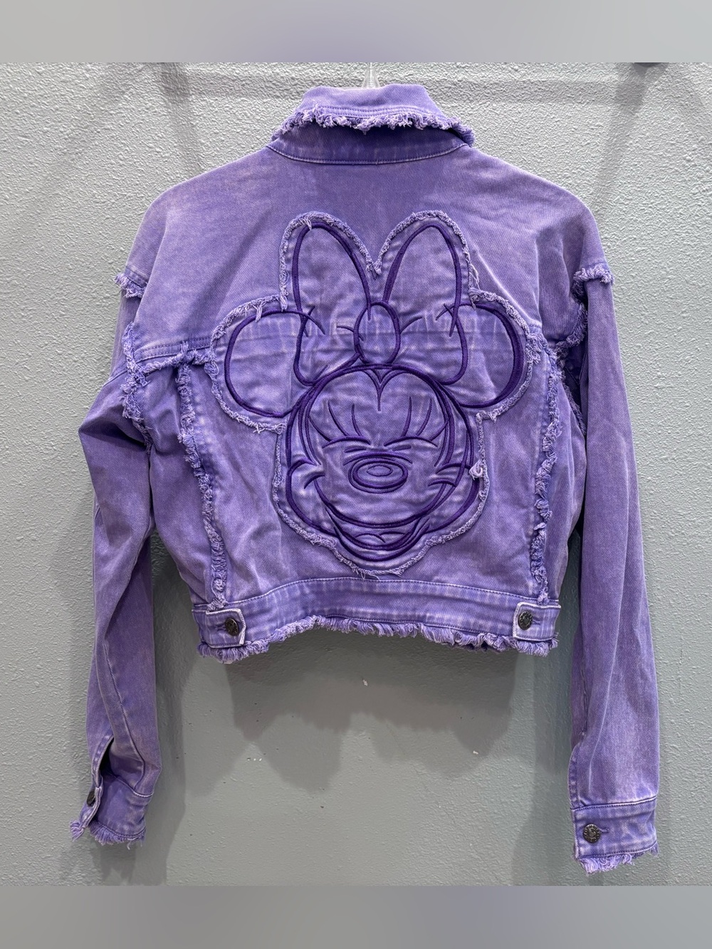 Purple Minnie Mouse Distressed Denim Jacket